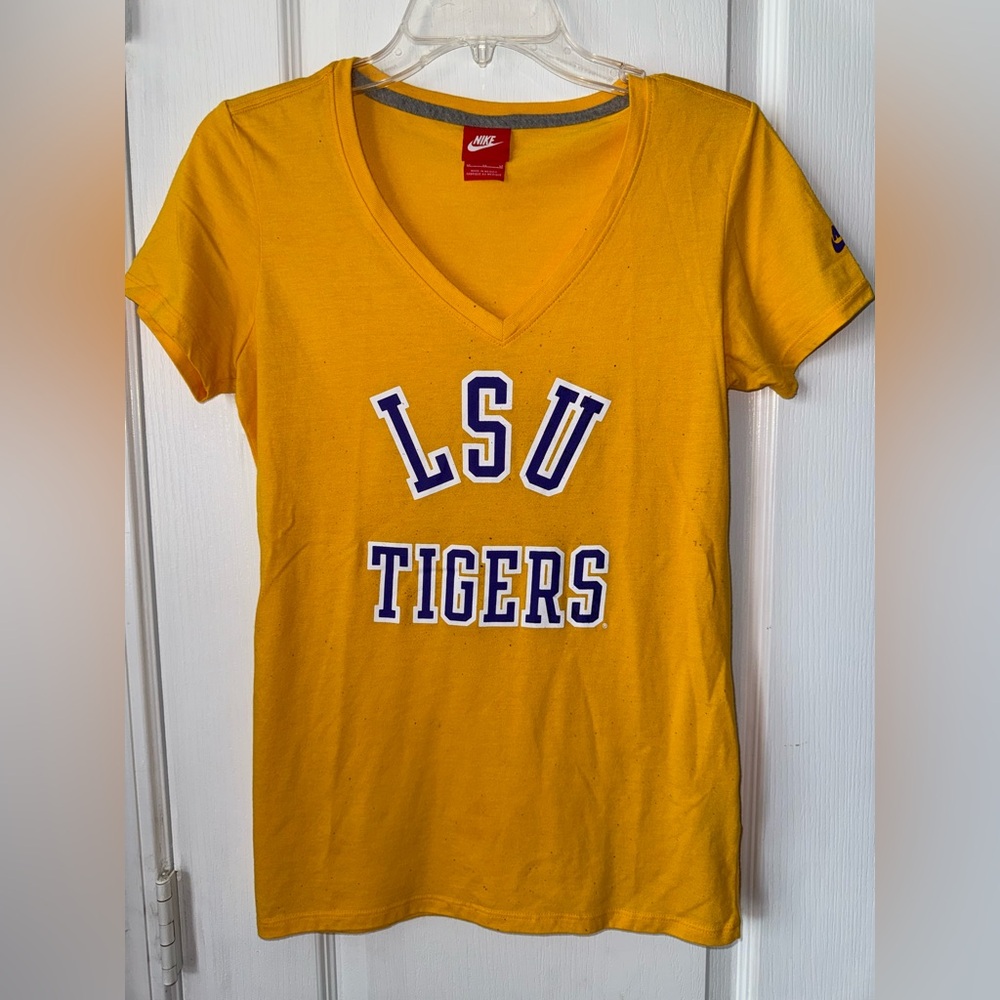 Nike LSU Tigers Dri Fit V Neck Tee Yellow Purple Size M